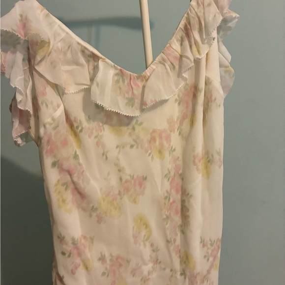 LoveShackFancy White Floral Ruffle Maxi Dress with Pink & Yellow Accents - Picture 2 of 6
